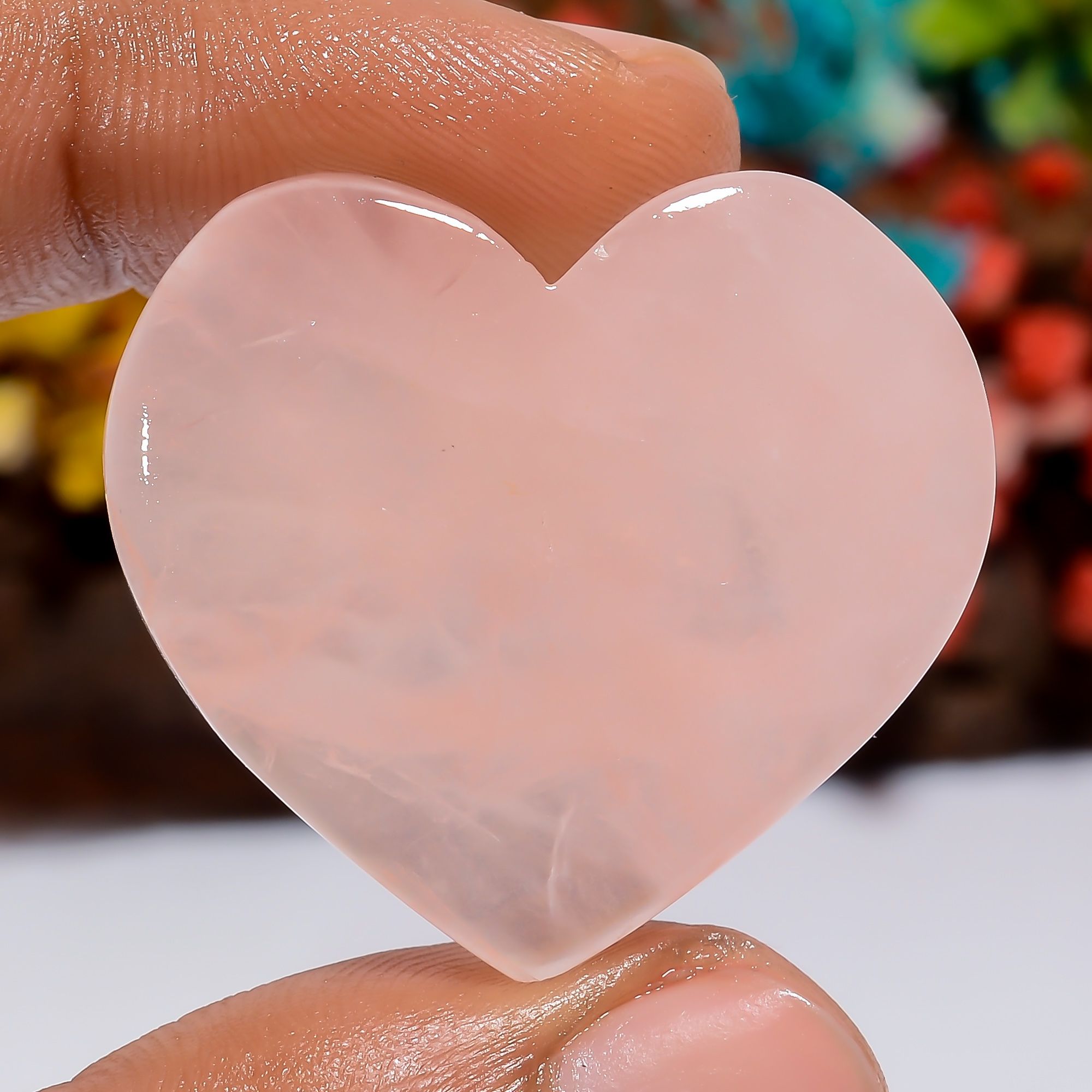 Genuine Rose Quartz Heart Shape Cabochon Loose Gemstone 59 Ct. 28X31X6 mm - Picture 1 of 2