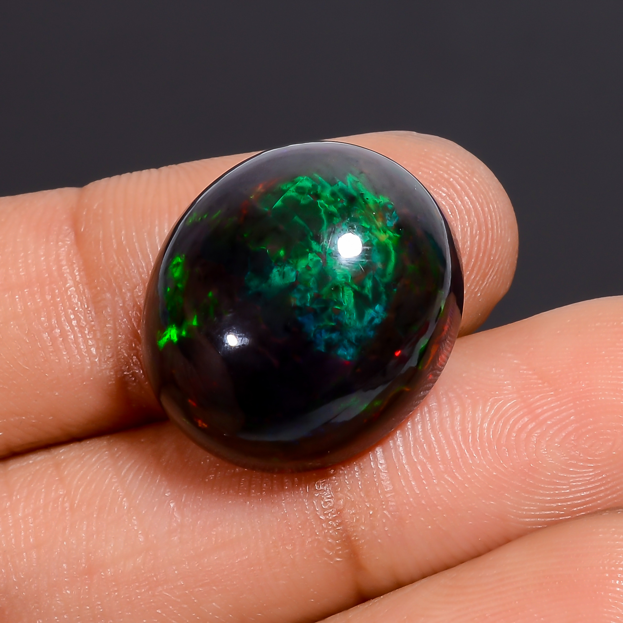 15 Ct. Natural Oval Multi Fire Black Ethiopian Opal Cabochon Gemstone 18X16X9 mm - Picture 1 of 3