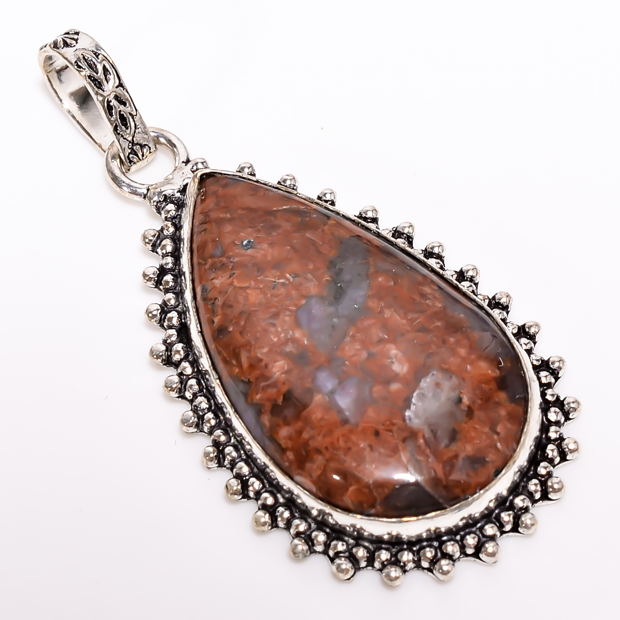 Granite Gemstone Vintage Handmade 925 Sterling Silver Pendant 2.3" BA-2287