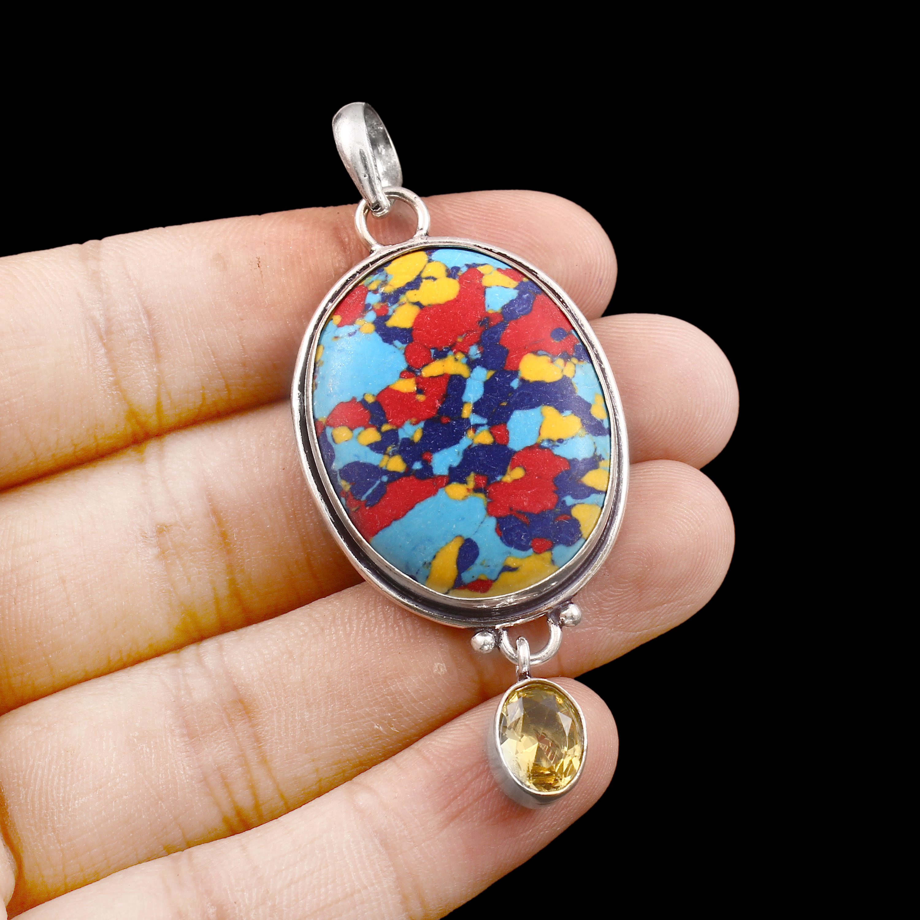 Rainbow Mosaic Jasper Citrine Gemstone 925 Silver Handmade Pendant 10 gms MQP206 main product image