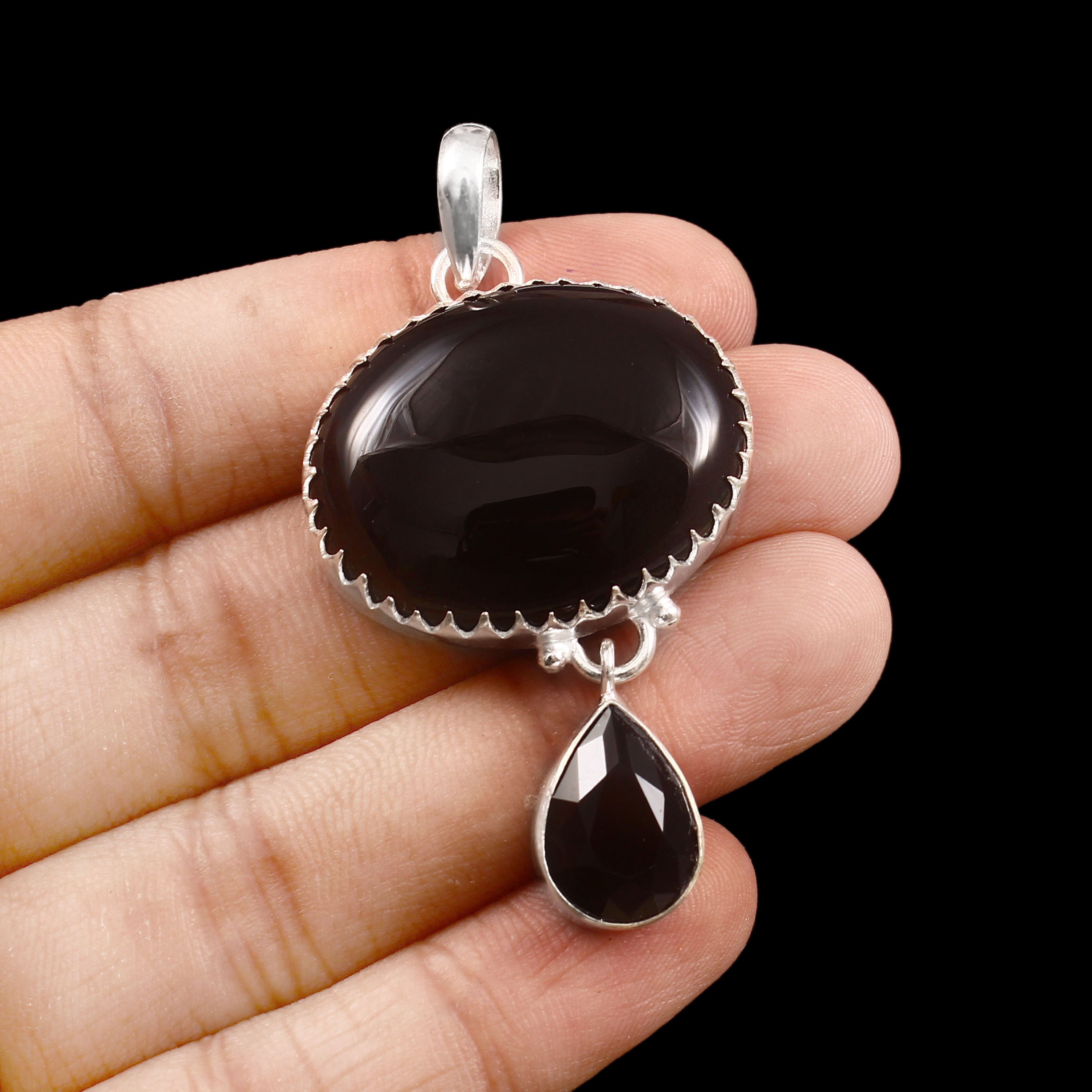 Natural Black Onyx Gemstone 925 Silver Handmade Pendant 10 Gms Mqp 306 