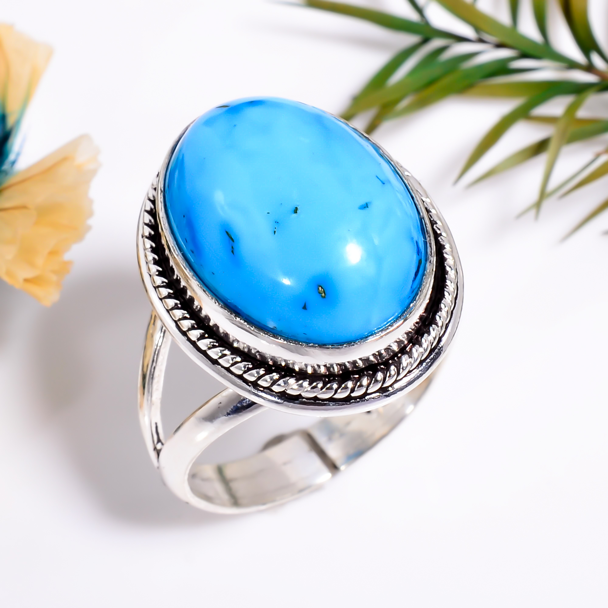 Magnesite Turquoise Gemstone Handmade Jewelry925 Silver Ring Adjustable Act11685 - Picture 1 of 6