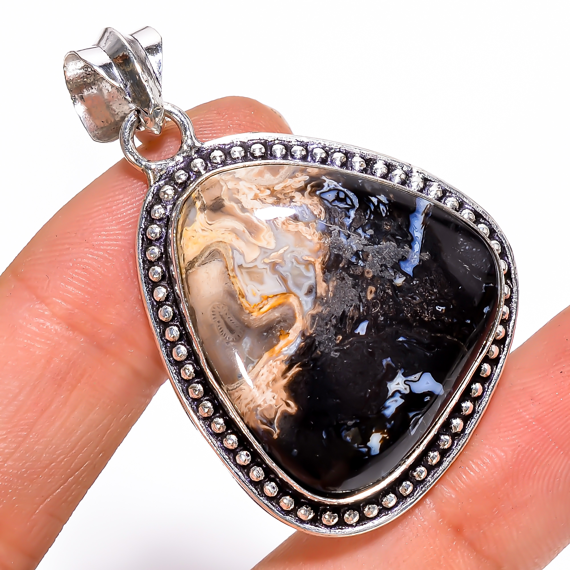 Palm Root Agate StoneVintage Handmade 925 Sterling Silver Pendant 1.9" ig_-1194 - Picture 1 of 5