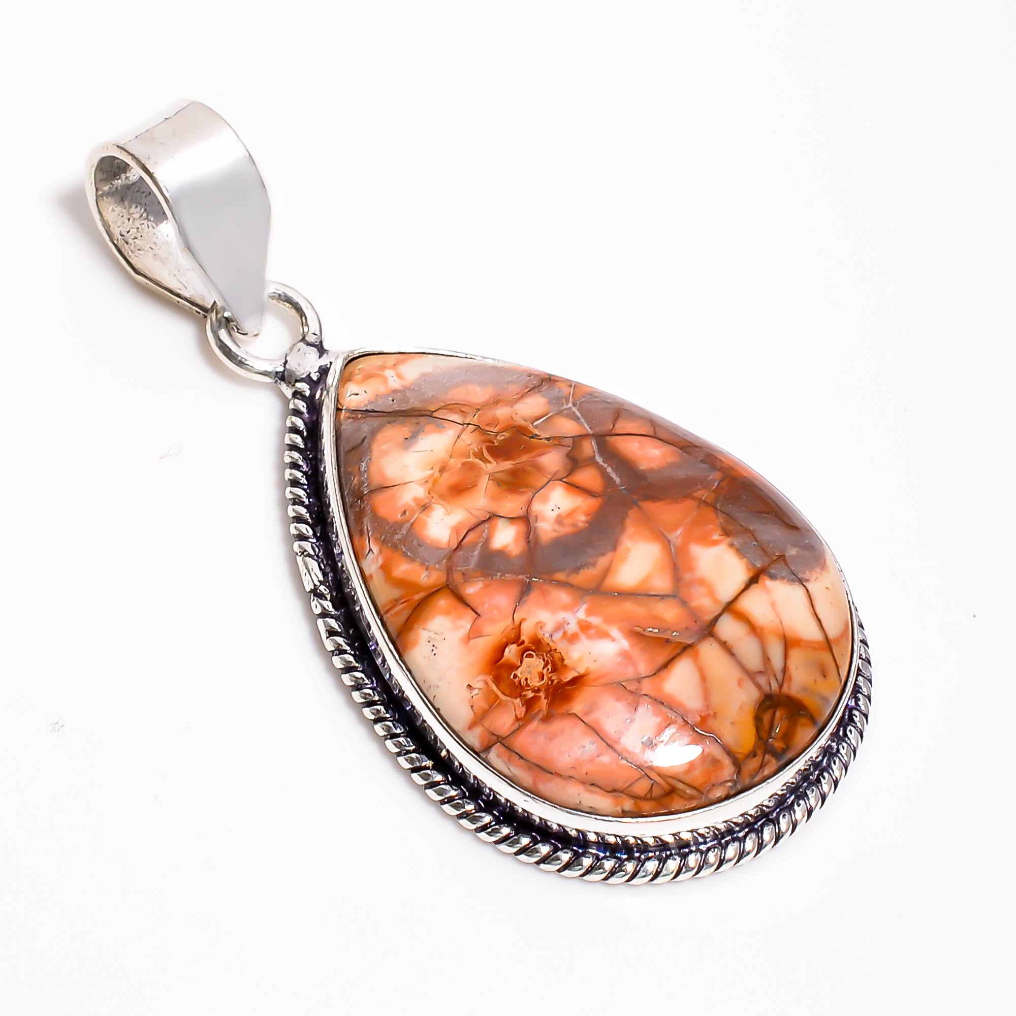 Birds Eye Jasper Stone Vintage Handmade 925 Sterling Silver Pendant 2.1" GSR-929 - Picture 1 of 5